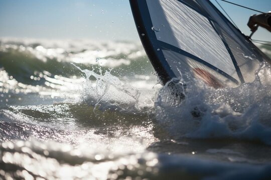 close up of a windsurfer enjoying the ocean. Generative AI