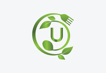 Nature and latter U with frok and spoon and healthy food