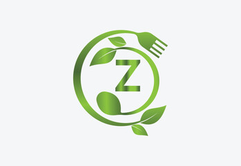 Nature and latter Z with frok and spoon and healthy food