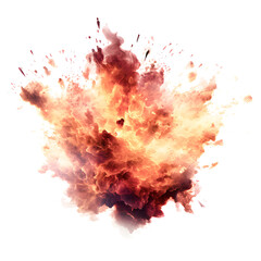 Cloud of fire and smoke caused by an explosion on a png background.