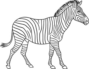 African zebra side view outline striped silhouette animal design flat vector illustration isolated on white background. AI generated illustration.