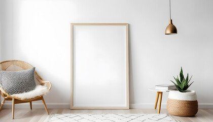 Photo-mockup-poster-frame-close-up-in-cozy-white-interior-background