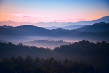 Sunrise over the Great Smoky Mountains in Tennessee. These Blue Ridge mountains are like no other!
