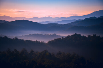 Sunrise over the Great Smoky Mountains in Tennessee. These Blue Ridge mountains are like no other! - Powered by Adobe