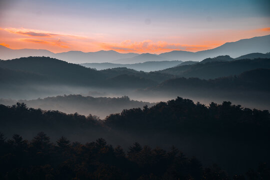 Sunrise over the Great Smoky Mountains in Tennessee. These Blue Ridge mountains are like no other!