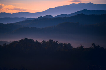Sunrise over the Great Smoky Mountains in Tennessee. These Blue Ridge mountains are like no other!