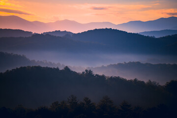 Sunrise over the Great Smoky Mountains in Tennessee. These Blue Ridge mountains are like no other!