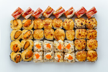 Japanese sushi rolls on a white background. isolate.
