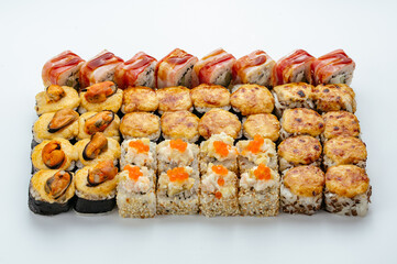 Japanese sushi rolls on a white background. isolate.