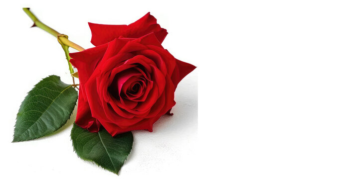  Red rose flower isolated on white background , copy space for text, Suitable for romantic-themed designs,anniversary, greeting cards, and any Valentine's Day-related content.