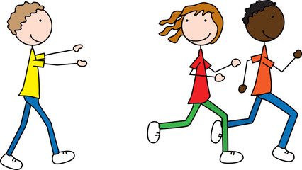 Cartoon illustration of a children playing tag