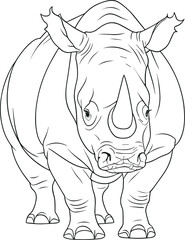 Rhinoceros outline isolated in vector. Cartoon Rhino outline on white background. Clipart of Rhino Vector using coloring page. AI generated illustration.