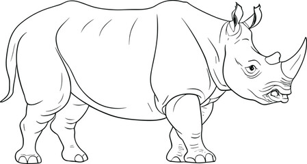 Rhinoceros outline isolated in vector. Cartoon Rhino outline on white background. Clipart of Rhino Vector using coloring page. AI generated illustration.