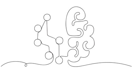 Continuous line drawing of human brain with Artificial Intelligence. Vector