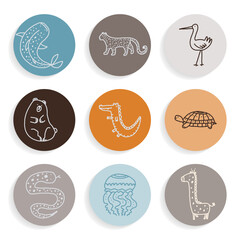 circles highlight with safari animals vector set