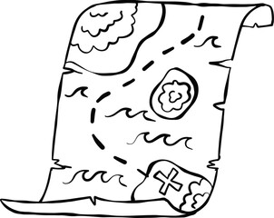 Pirate map of treasure. Adventure and quest. Old paper manuscript for travel or navigation