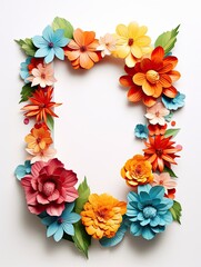 Paper cut flowers with frame on pink background. Paper art style