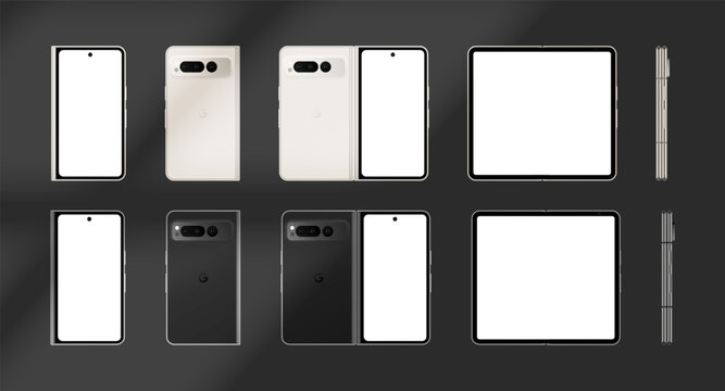 Smartphone Google Pixel 8 Pro layout. Dual Phone screen mockup set. White and Black. Smartphone Dual Google Pixel 8 Pro set. Isolated Dual Google Pixel 8 Pro display layout. Editorial vector