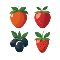 Popular berries set of icons, vector illustration in flat design isolated on white background.