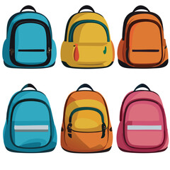 Set of school backpacks Children briefcases for carrying school supplies Vector illustration 