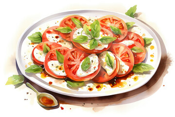 Red tomato meal basil salad mozzarella food plate background vegetable healthy fresh