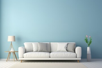 Fototapeta na wymiar Modern living room with white sofa and blue wall