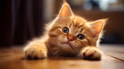 Red cute kitten portrait blue eyes - 700211769