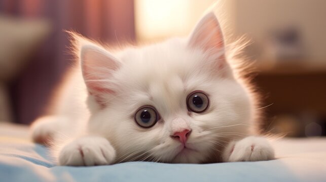 A white kitten portrait close up