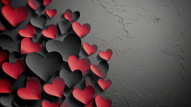 This asset is suitable for Valentine's Day, love-themed designs, greeting cards, social media posts, and romantic occasions. The red and black hearts on a dark background create a striking and passion