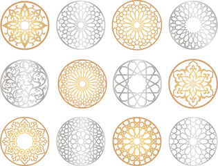 Arabic round ornament set. Arabian oriental pattern. Digital vector clipart. Decorative panels - obrazy, fototapety, plakaty