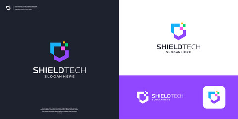 Abstract shield logo design. colorful data security icon element - obrazy, fototapety, plakaty