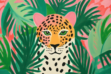 Animal seamless pattern nature wild leaf exotic palm jungle leopard background fabric