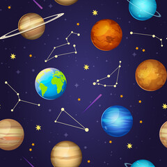 Naklejka premium Galaxy space pattern with constellations and planets