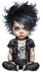 Small tattooed infant boy with a serious fighting face