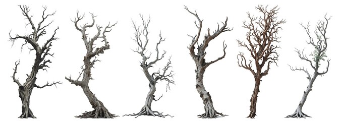 Set collection of giant old dead trees isolated on transparent background. Generative AI - obrazy, fototapety, plakaty