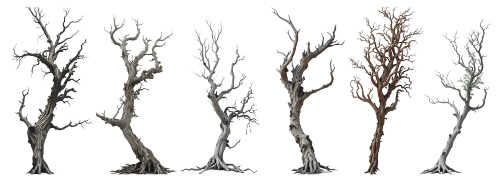 Set collection of giant old dead trees isolated on transparent background. Generative AI