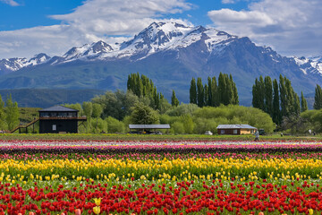 Campo de tulipanes, Esquel, patagonia Argentina - obrazy, fototapety, plakaty