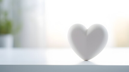 Closeup of a beautiful white heart on a white table - copyspace