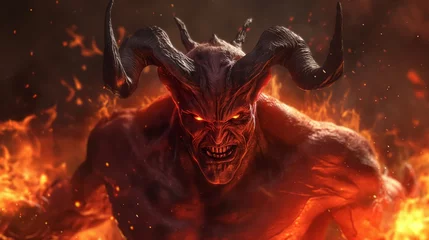 Foto op Plexiglas Inferno's Wrath: Fierce Demon Amongst Flames and Horror © Superhero Woozie