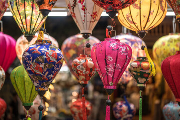 Vietnamese lanterns, hanging in a display in a traditional retailer