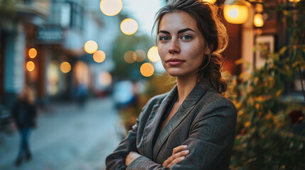 Fototapeta premium Confident Professionalism: Businesswoman Radiating Confidence in a Captivating Portrait, Exemplifying Professional Excellence.