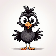 Adorable cartoon black bird with large expressive eyes