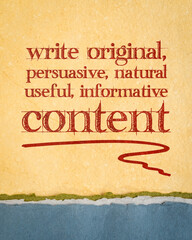 write original, persuasive, natural, useful, informative content - creating content advice - text on art paper