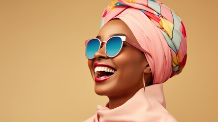 African Beauty: Portrait of Young Woman in Pink Turban