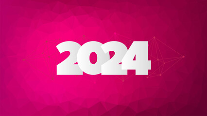 2024 New Year symbol with magenta low poly background. Pink gradient triangle pattern. Vector illustration for celebration, web design, business - 700224949