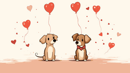 copy space, simple vector valentine cute dogs couple falling in love, handdrawn. Cute valentine card with dogs. Beautiful background or for valentine’s day. Beautiful background. Valentine’s card.