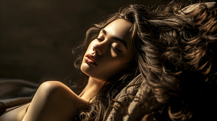 Beauty Model With Brunette Hair Poses In The Sun