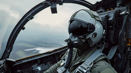 Fighter Pilot Flying Above the Ocean On Foggy Day
