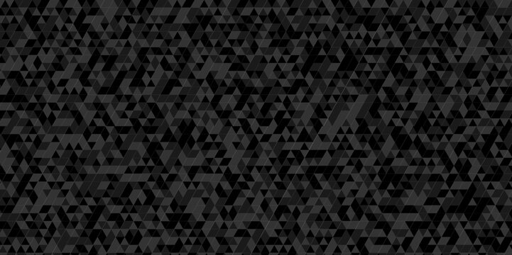 Abstract Black and gray square triangle tiles pattern low poly mosaic background. Modern seamless geometric dark black pattern background with lines Geometric print composed of triangles.