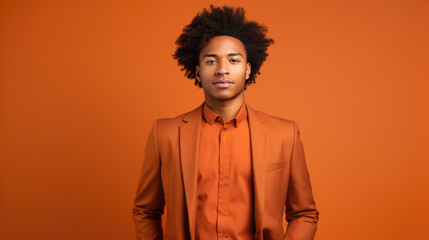 Obraz premium Young man posing against a background with a calm and confident demeanor.